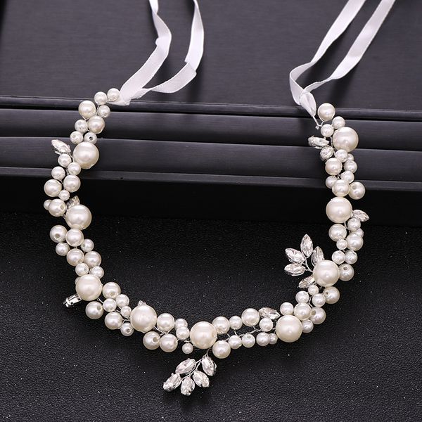 

trendy luxury wedding silver pearl hair accessories bridal tiara handmade crystal headband queen prom party headband accessories, White;golden