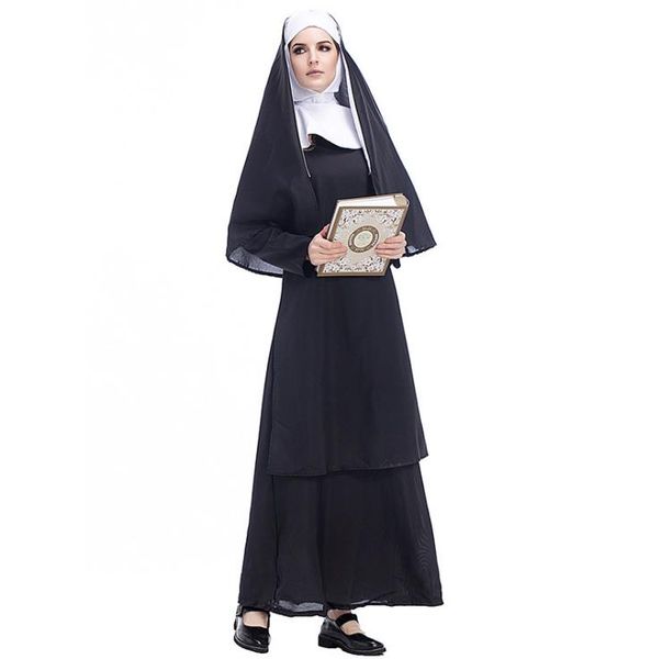 

black color halloween costume jesus christ designer women missionary pastor clothes casual maria priest nun service role play, Black;red