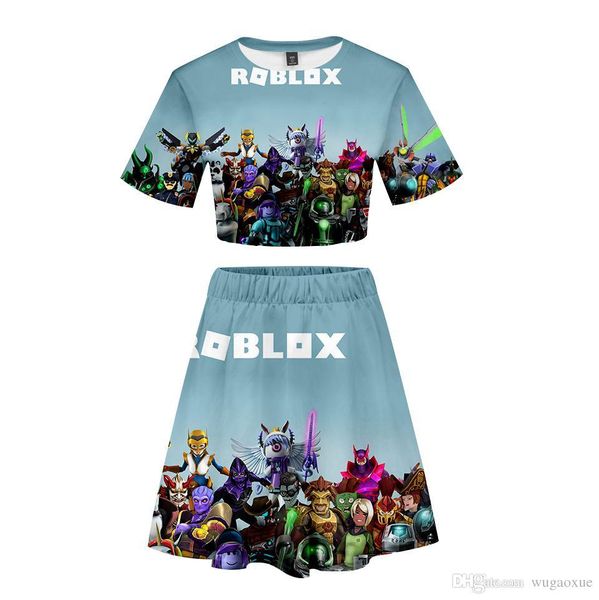 

roblox 2019 new 3d short skirt suit short sleeve t-shirt and skirt piece girl casual kpop style 2 pic sets, White