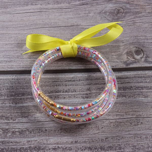 

colorful stars silicone bracelet 5pcs/set glitter filled star jelly round bangle wish charm bracelet femme jewelry gift, Black
