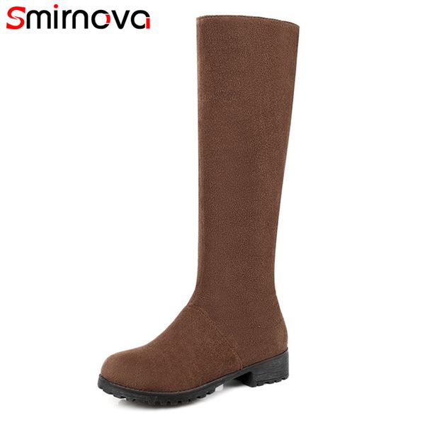 

smirnova 2018 new arrival winter knee high boots dark brown black round toe casual flat boots keep warm female shoes size 34-48