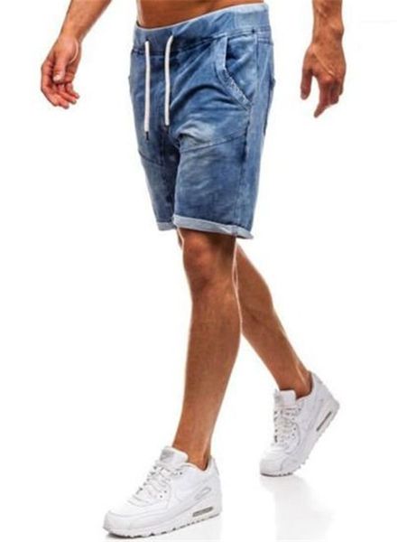 

knee length jeans casual solid color straight pants fashion washedt slim jeans men clothing men designer, Blue