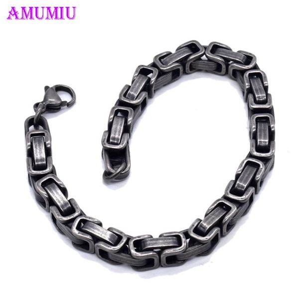 

amumiu chain bracelet vantage silver color byzantine stainless steel link men bracelet husband dad gift b094, Black