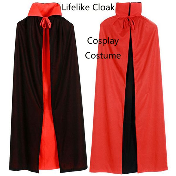 

80/120/150cm halloween red double-deck cloak withstand collar wizard special cloak cosplay costumes dressing props for woman man