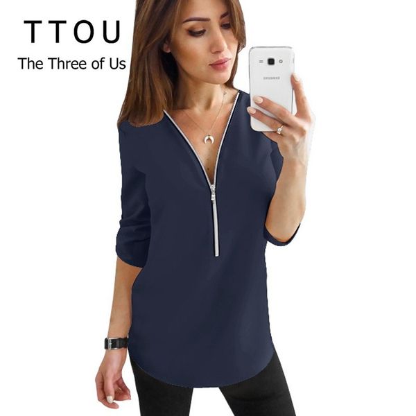 

ttou women zipper short sleeve shirts female v neck solid and blouses casual shirts female clothes plus size 5xl, White
