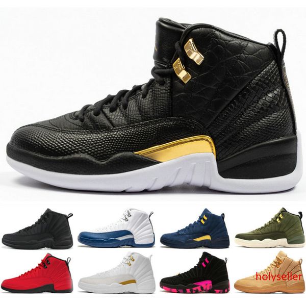 

2019 new 12 wmns reptile croc snakeskin men basketball shoes designer sneakers 12s black metallic gold white trainer mens shoes