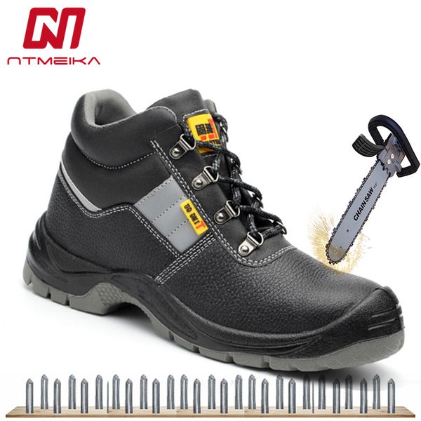 

men work shoes with steel toe genuine leather safety shoes waterproof dustproof anti-static safety boots men mb54, Black