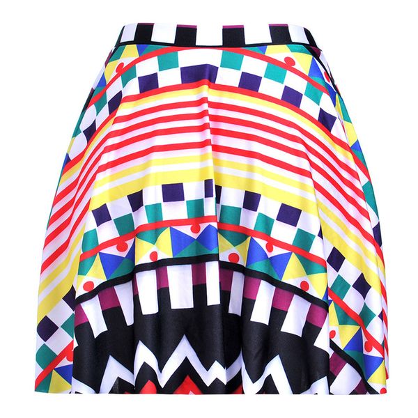 

svokor women skirts digital print colorful ethnic pleated skirt fashion high waist women's skirt loose and breathable, Black