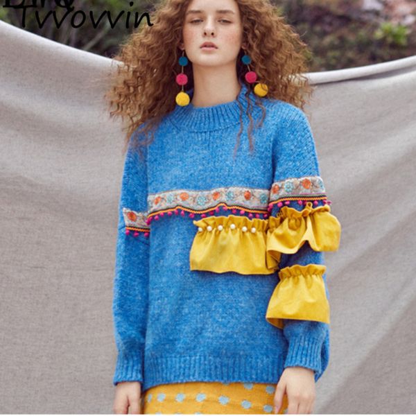 

tvvovvin 2019 autumn winter long sleeve sweater round collar loose high elastic splice sweet pullovers women fashion tide c442, White;black