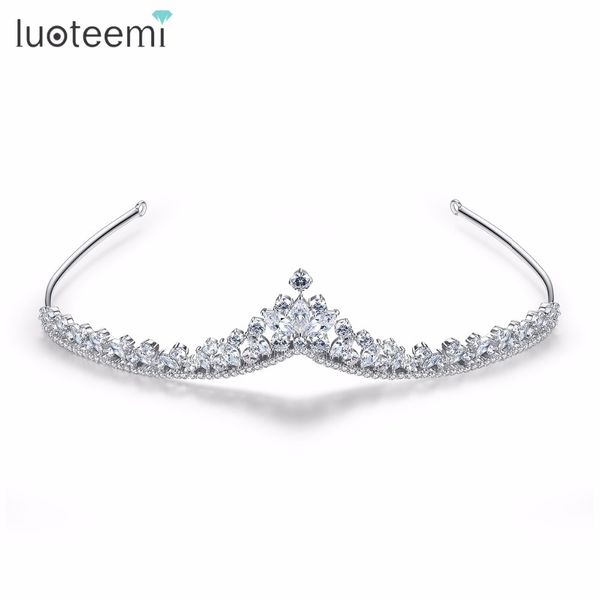 

luoteemi wedding bridal tiara crown clear zircon crystal rhinestones women handmade brides diadem pageant party jewelry gift, Golden;white