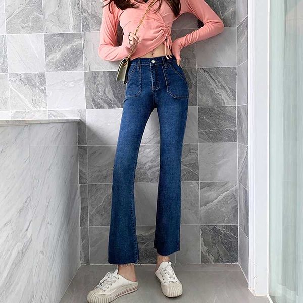 

womens high waist jeans wide leg loose fit leisure denim full length straight casual jeans spring summer, Blue