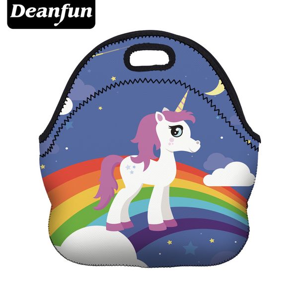 

deanfun women lunch bags 3d printed rinbow unicorn neoprene with zipper portable for picnic 73008, Blue;pink