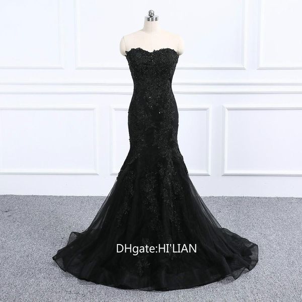 Abito da sposa in tulle a sirena con perline blu navy nero di lusso Abito da sposa senza maniche con scollo a cuore Abiti da sposa eleganti Foto reale