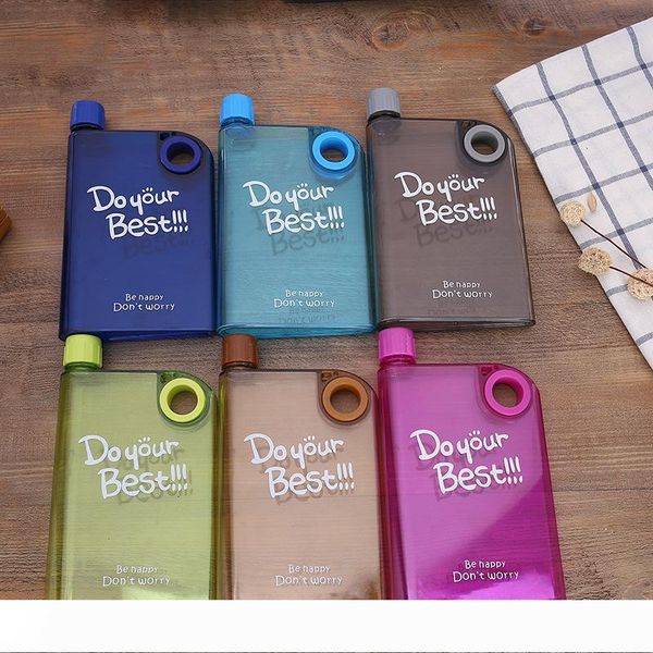 

ring clear water bottle 13oz creative notebook bottle water outdoor portable sport water bottle kettle plastic hip flask 7 colors vt0448