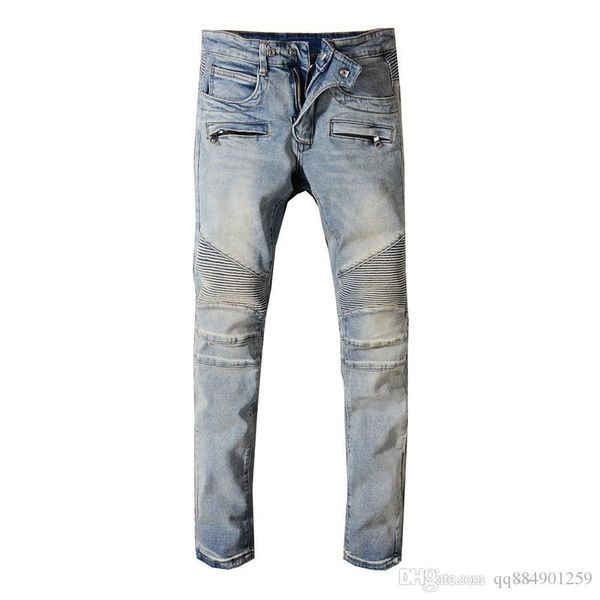 

2019 новый ретро джинсы тонкий ноги мотоцикл брюки mens straight denim дизайнер джинсы патч натяжные брюки тощий бег штаны размер 29-42, Blue