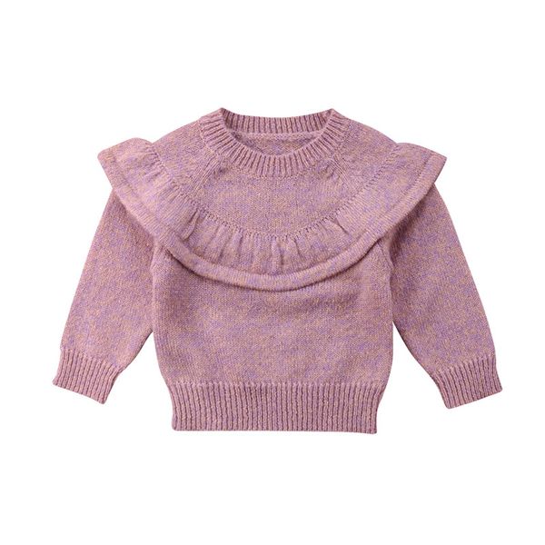 

kids sell sweaters newborn children solid girl long sleeve autumn winter knited fashion ruffles pullover outwear clothes, Blue