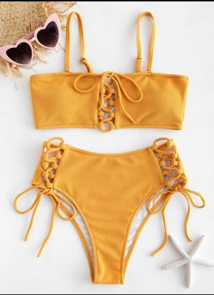 

ozo8a 2019 solid color high waist multi-rope straps women's 2019 bikini solid color high waist multi-rope bikini swimsuit straps women, White;black