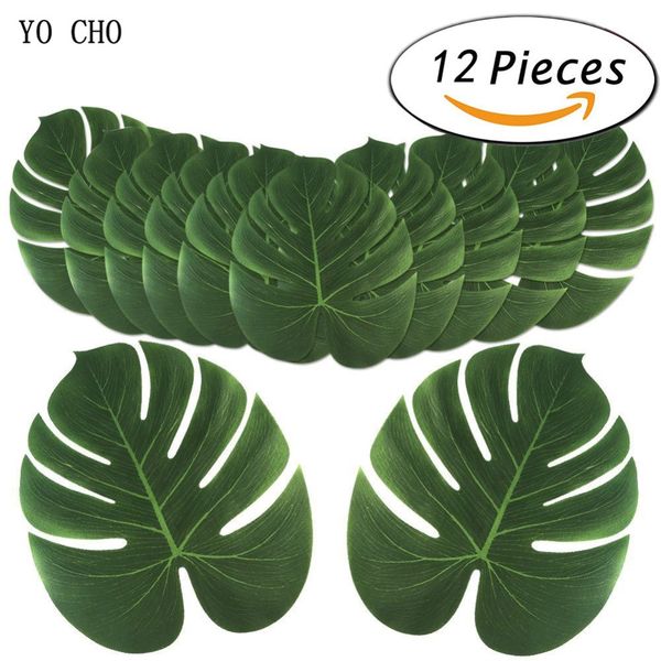 

yo cho 12pcs/lot artificial tropical turtle leaf hawaii party artificial leaves beach theme wedding decoration diy party decor