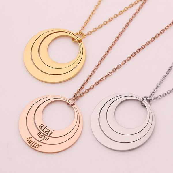 

three round pendant necklace can be custom make with 3 names jewelry gifts for family welcome dropshipping, Silver