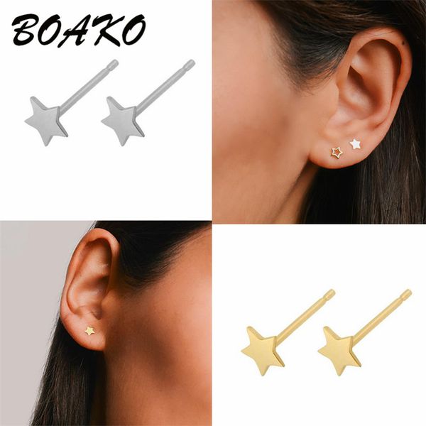 

boako tiny star earrings punk stud earring 100% 925 sterling silver earrings for women gift statement jewelry pendientes brincos, Golden;silver
