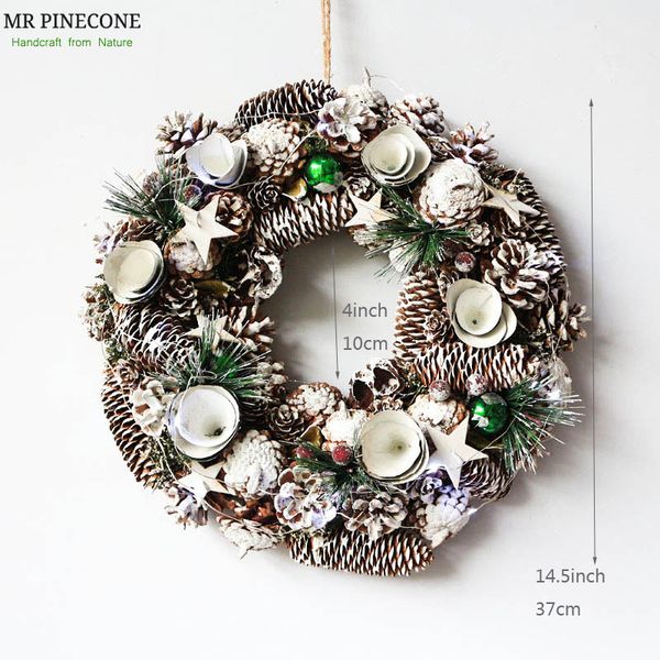 

d14.5" home door wreath christmas wreath navidad decoration christmas decorations for home natal 2018 lights pinecone