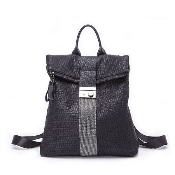 

vintage genuine leather diamond waterproof backpack women fold bucket bagpack plecak bags for women's backpacks travel mochila
