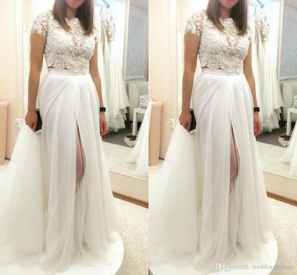 

2019 винтажное бальное платье свадебные платья из двух частей до бедра с разрезами с кружевными аппликациями свадебные платья съемные юбки в, White