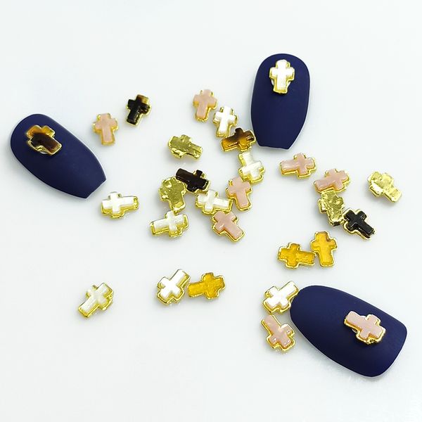 

alloy nail art decorations cross metal base inlaid shell 5.5x7mm crystal for 3d nail decor 10pcs/30pcs, Silver;gold
