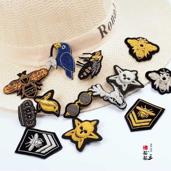 

gugutree india silk embroidery bee bird star patch animal cartoon patches badges applique patches for clothing sk-42, Black
