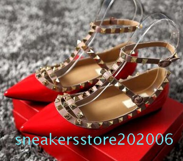 

2018brand women pumps pointed toe flat fashion women shoes rivets genuine leather ankle strap sandals shoes 33-43 s06, Black