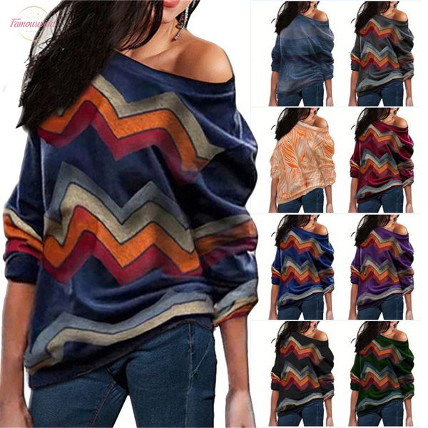 

off shoulder long sleeve t shirt wome leisure autumn knitted pullover plus size casual loose tee shirt femme, White