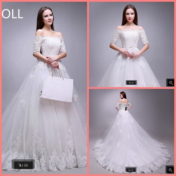 

бальное платье robe de mariage 2019 свадебное платье сексуальное с плеча с поясом свадебное платье с половиной рукава придорожный корсет пла, White