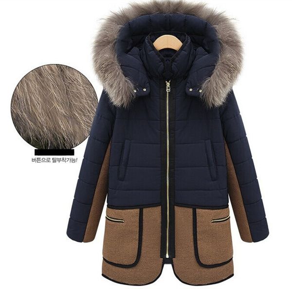 

2019 new style figure-flattering large-code continuous cap, thick cotton-padded women's collar cotton suit winter coat women, Black