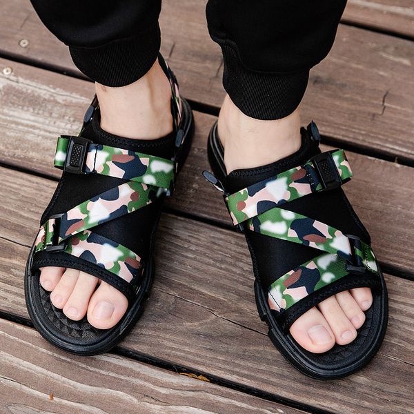 

fashion men sandals camouflage slippers summer beach shoes sandals male casual flip flops flat sandalia masculina 2020 outdoor, Black