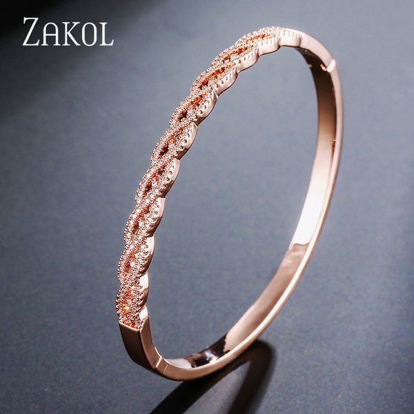 

zakol luxury cubic zirkonia crystal rose gold color bracelet bangles for women wedding party jewelry fsbp159, Black