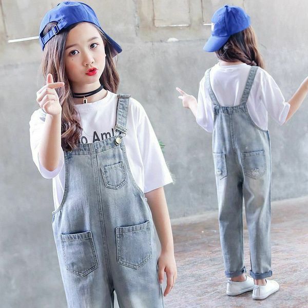 

kids girls bib overalls jumpsuits jeans pants teen spring autumn fashion trouser jeans for baby girl girl kids, Blue