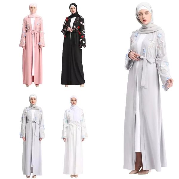 

fashion muslim embroidery abaya dress s-2xl plus size middle east 3d flower dubai abaya full dress, Red
