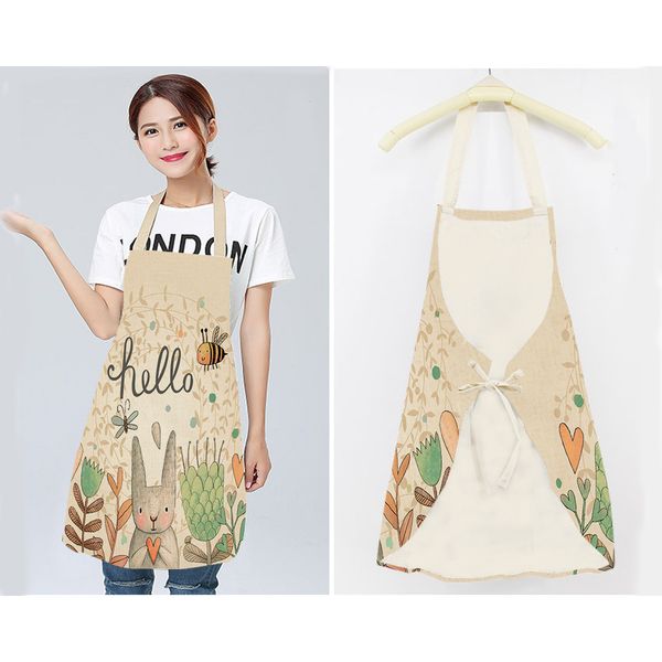 

68*55cm lovely cartoon printed kitchen cotton linen aprons for women children sleeveless aprons cleaning kitchen tool