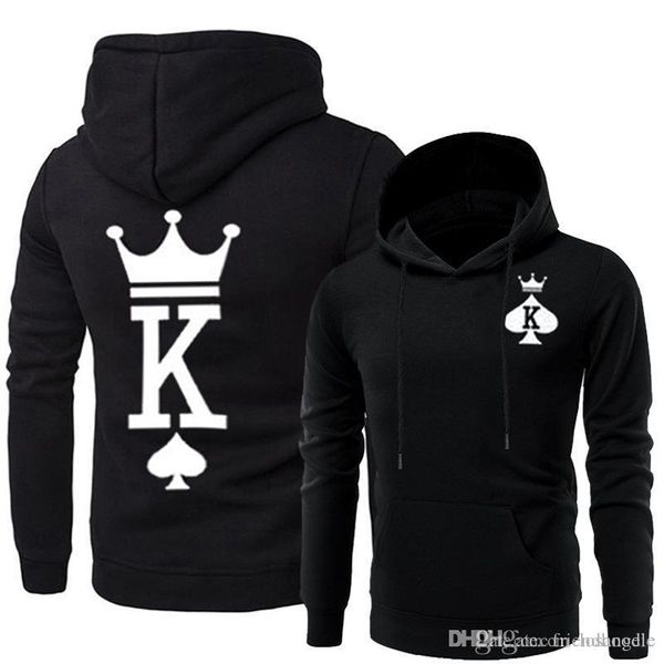 

пары matching одежда мужчины женщины королева король толстовки конструктор толстовки с капюшоном, Black