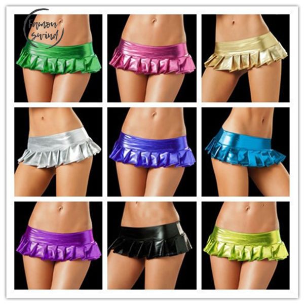 

10 skirts nightclub candy color women latex pole dance clubwear patent pu leather micro mini skirts set colors, Black