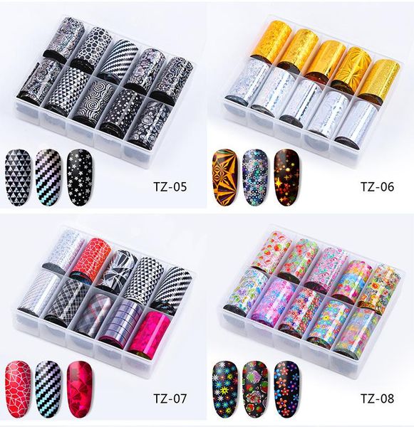 NA063 10Pcs Starry Sky Nail Foils Holographic Transfer Water Decals nail water tattoo sticker 4*120cm DIY Image Nail Tips Decorations Tools