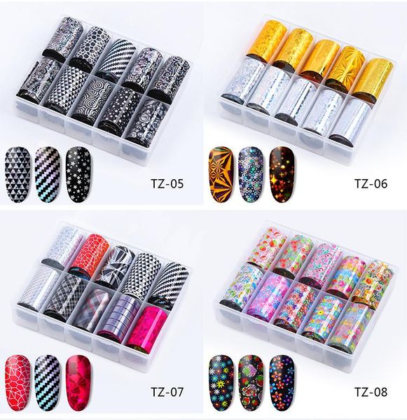 

na063 10pcs starry sky nail foils holographic transfer water decals nail water tattoo sticker 4*120cm diy image nail tips decorations tools, Black