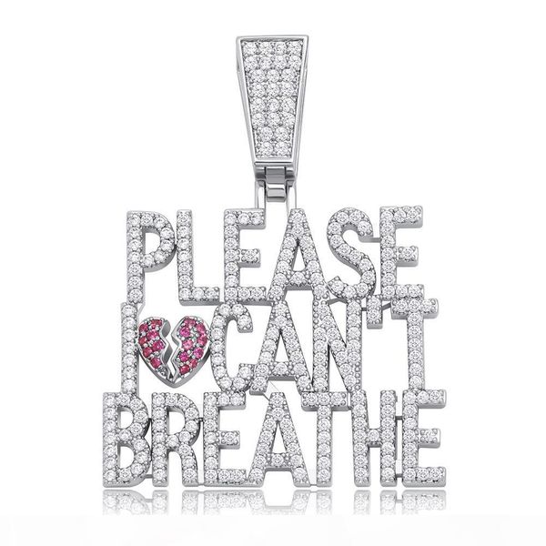 

please.i не дышать письмо подвеска hip hop медь ice out циркон ожерелье шарма подарка способа ювелирных изделий хип-хоп мужчины женщины, Silver