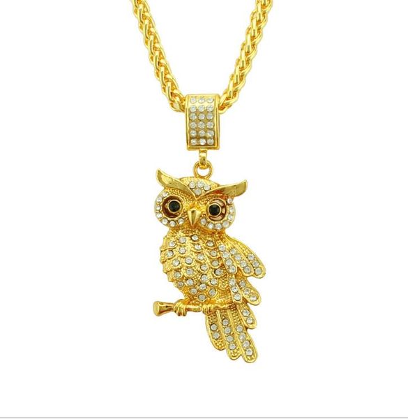 

new european and american pop fashion trend hip-hop personality owl diamond pendant boutique men's necklace jewelry, Silver