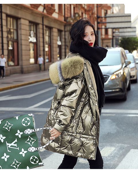 

2020 new fashion women's bright face down jacket canada long fur collar winter outdoor jacket, Black