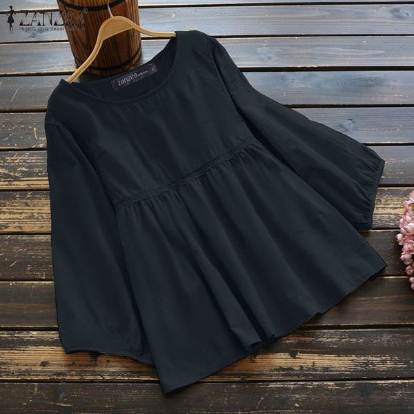 

zanzea women autumn shirt lantern sleeve cotton linen blouse casual o neck lace crochet tunic female loose blusas femininas, White