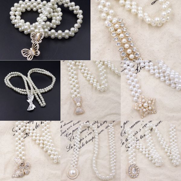 

elastic chain women dress rhinestone all-match pearl belt rhinestone pearl decorative dress thin waist seal waist decoration, Black;brown