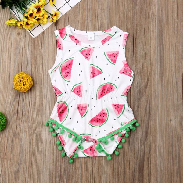 

2020 baby summer clothing newborn kids baby girl watermelon romper sleeveless tassel balls sunsuit casual playsuits outfits, Blue