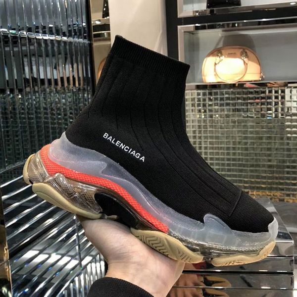 

носки bootstriple-sairknitmidsock мужчины и женщины мода дикий высокое качество дышащий кроссовки кристалл нижней моды сапоги размер 35-45, Black