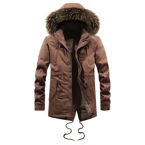 

england style fashion winter jackets men fur collar hooded coats casual outwear velvet thick parka men warm long trench hombre, Tan;black